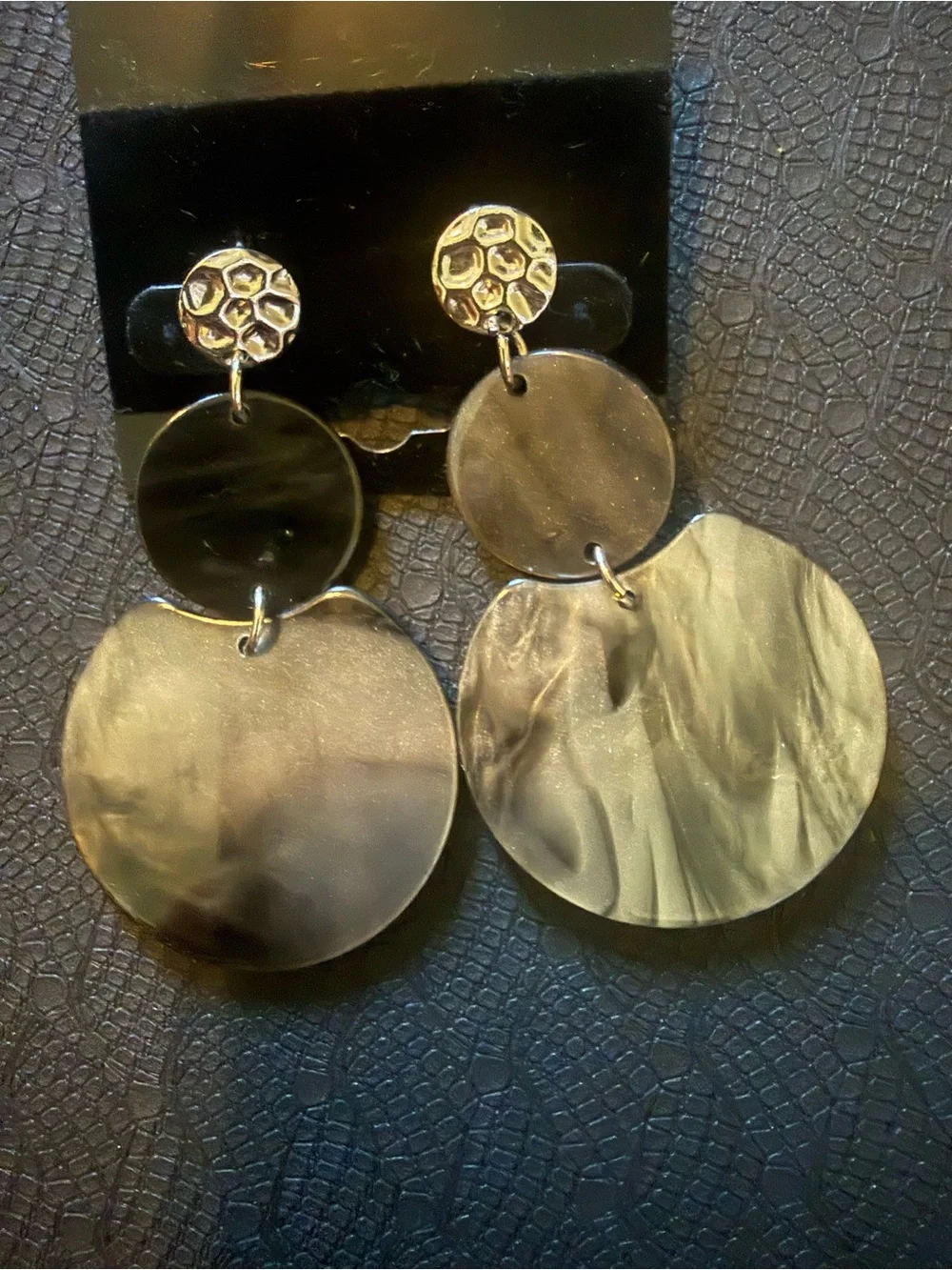 Gold-Accent Black Marbled Drop Earrings 13